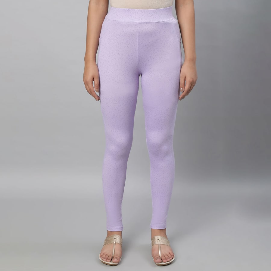 Purple Printed Skinny Fit Yoga Tights With Elasticated Waistband