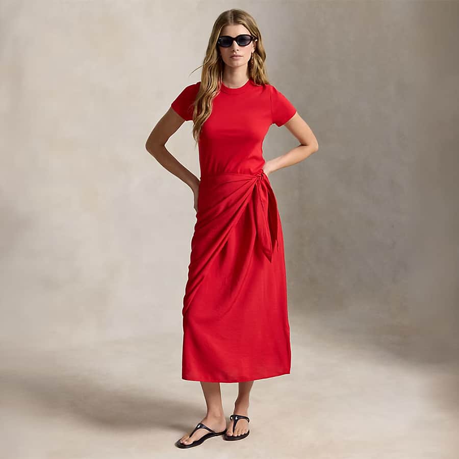 Faux-Wrap Tee Dress