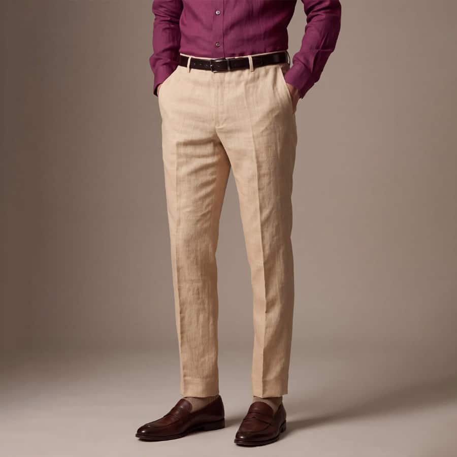 Positano Beige Tailored Fit Pure Linen Trouser