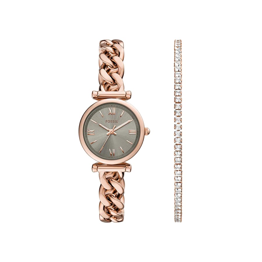 Carlie Mini Three Hand Rose Gold Tone Stainless Steel Watch And Bracelet Set