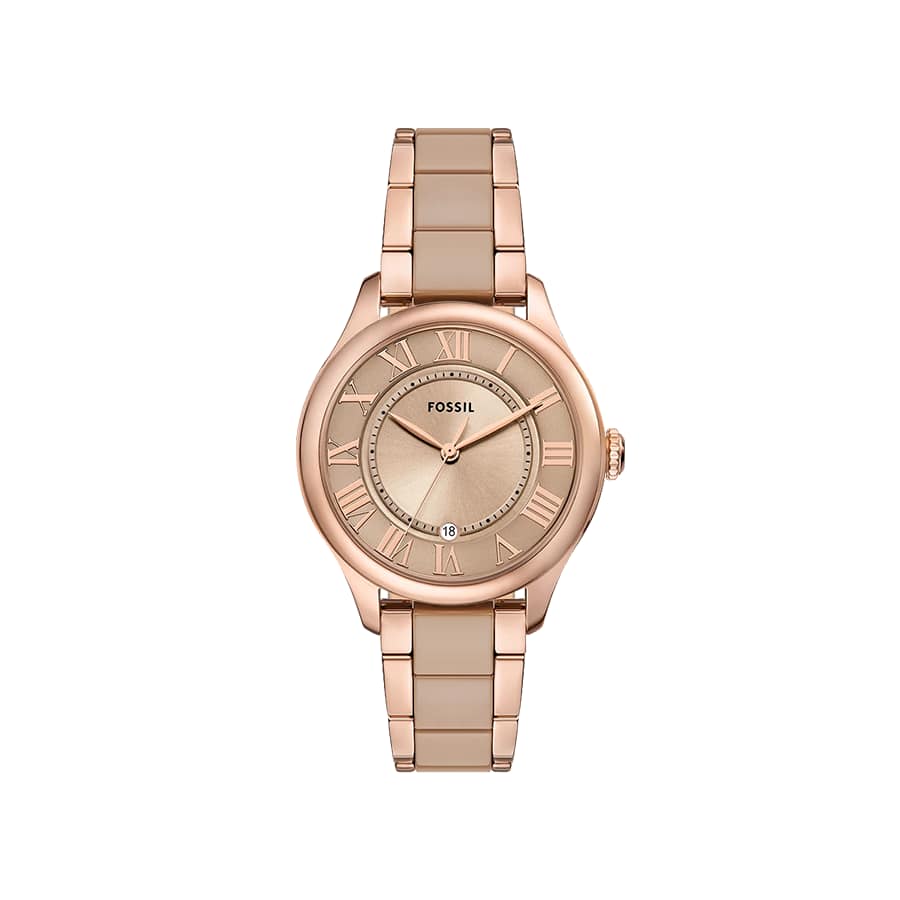 Gilmore Three Hand Date Rose Gold Tone And Brown Ceramic Watch
