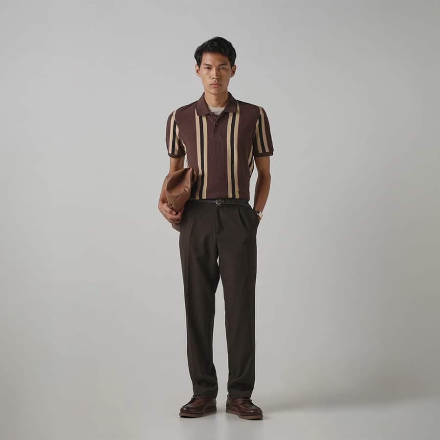 Brown Jacquard Stripe Polo