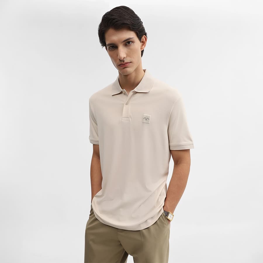 Men's Slim Fit Beige Jersey Solid Polo T-Shirt