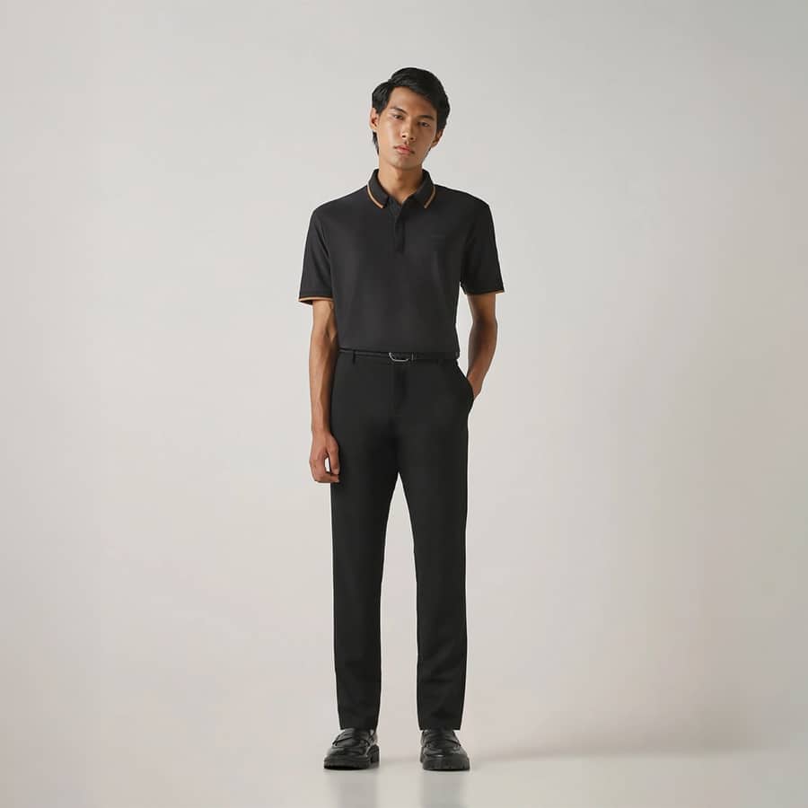 Men's Slim Fit Black Scuba Stretch Solid Polo T-Shirt