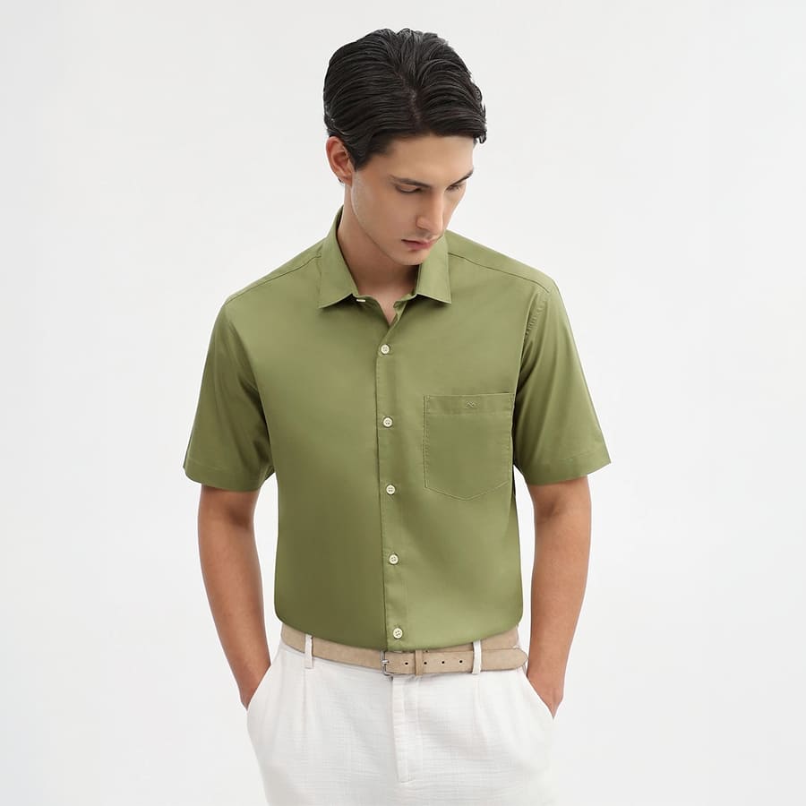 Men's Slim Fit Olive Premium Stretch Solid Shirt