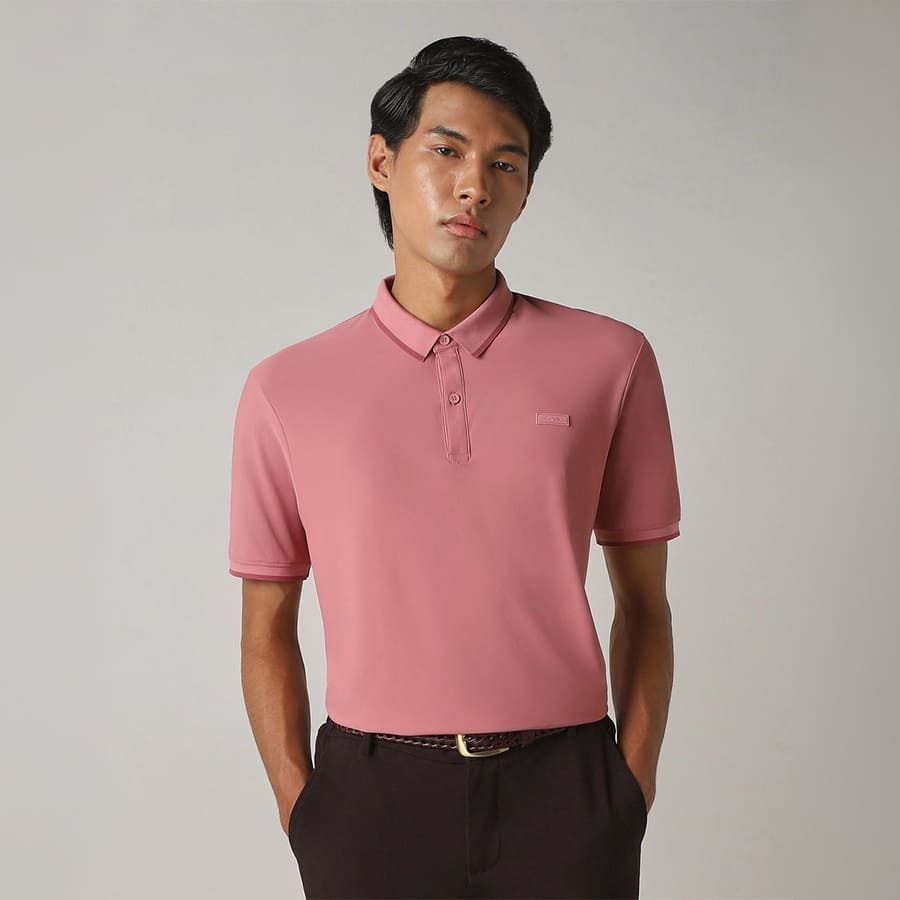 Men's Slim Fit Pink Scuba Stretch Solid Polo T-Shirt