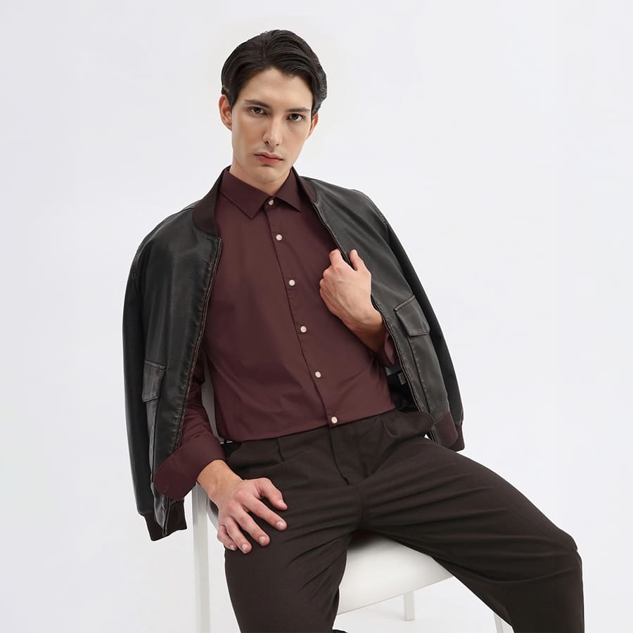 Men's Slim Fit Rust Premium Stretch Solid Shirt