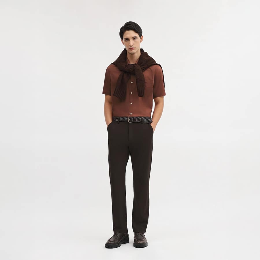 Men's Slim Fit Rust Premium Stretch Solid Shirt