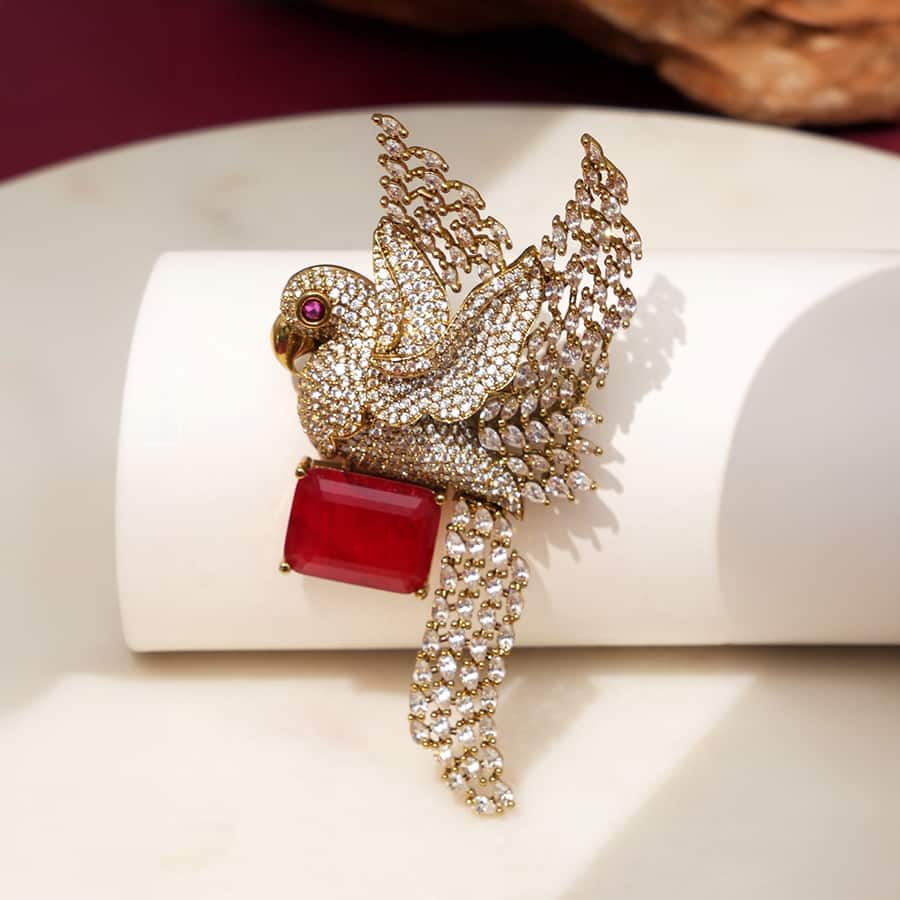Men Ruby Copper Brooch