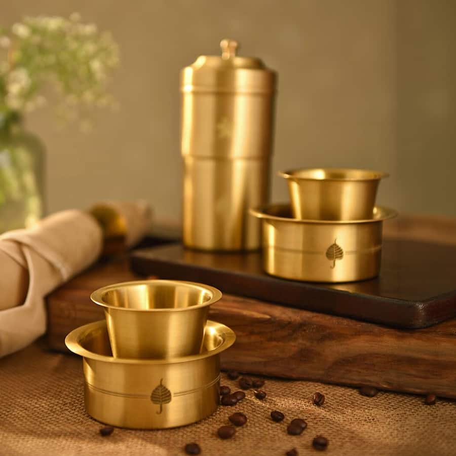 Golden Hand Crafted Brass Coffee Set