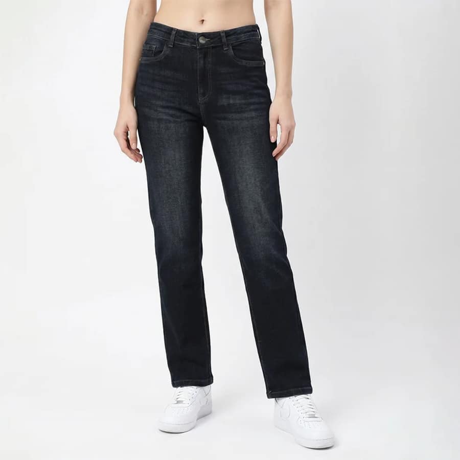 Dark Blue High-Rise Slim Straight Fit Jeans