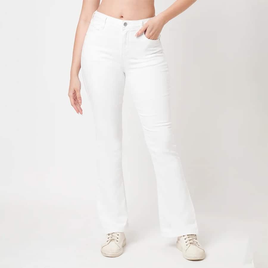 White High-Rise Mini Flare Jeans