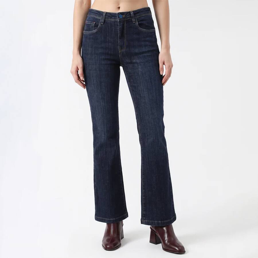 Dark Blue High-Rise Flare Jeans