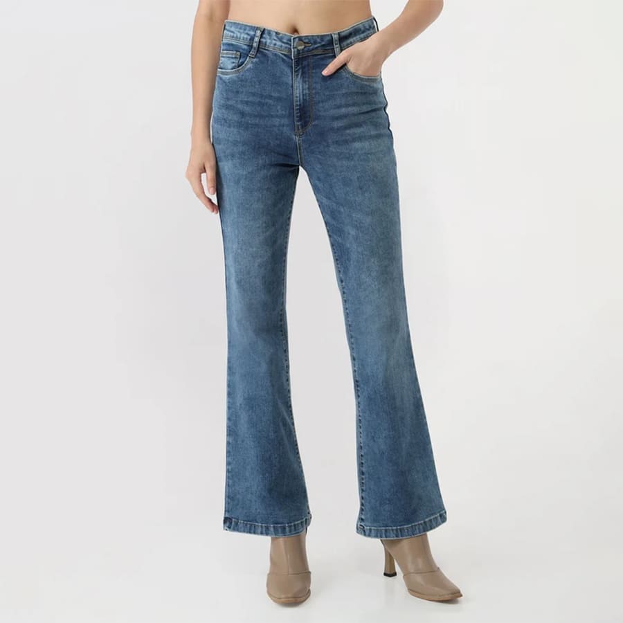 Blue High-Rise Mini Flare Jeans
