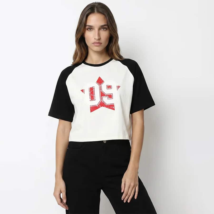Ivory/Black Crop Graphic Tees