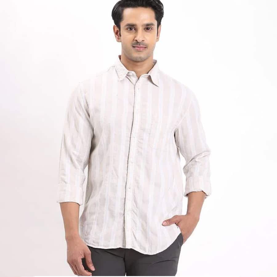 Men's Striped Full Sleeves Linen Blend Shirt