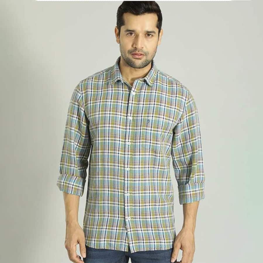 Men's Check Full Sleeves Linen Blend Shirt