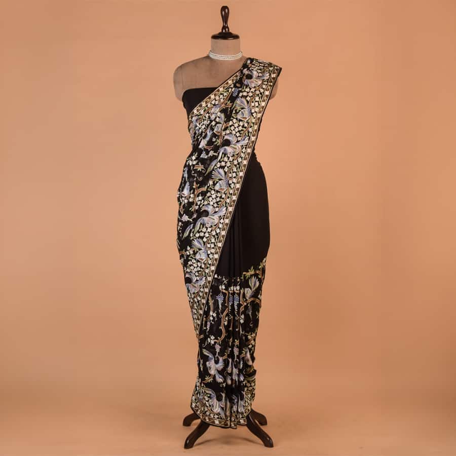Black Hand Embroidered Georgette Saree