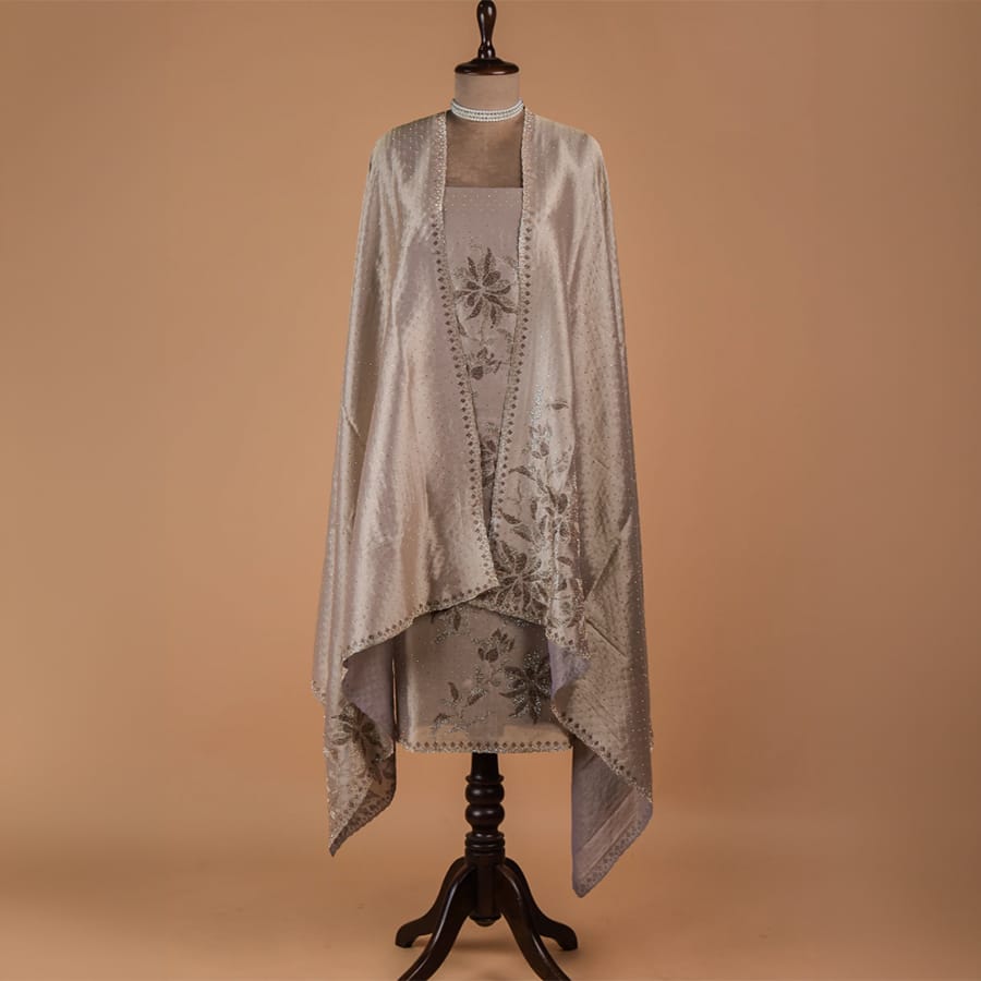 Silver Tissue Georgette Dress Material