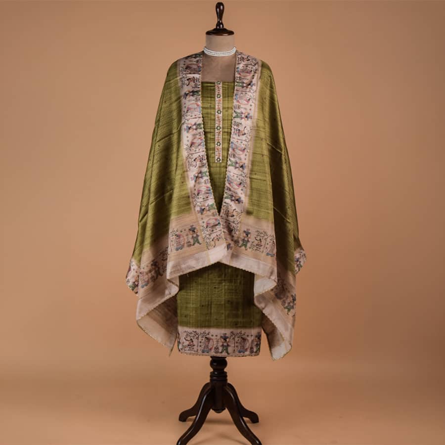 Green Tussar Dress Material