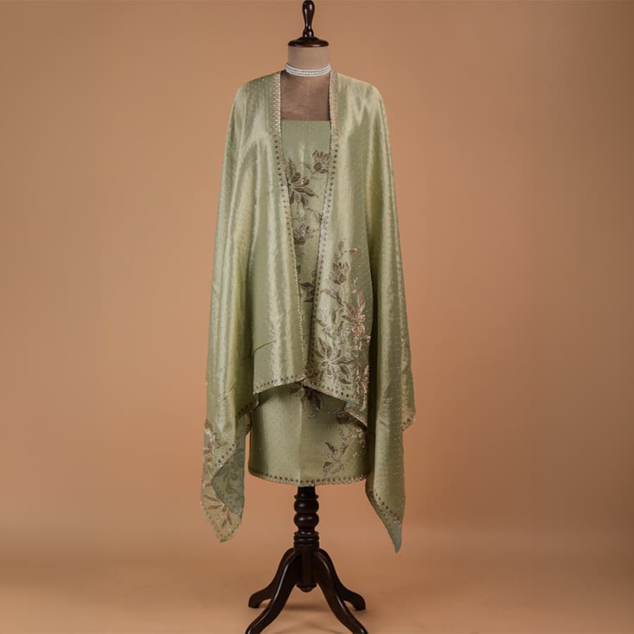 Green Tissue Georgette Dress Material
