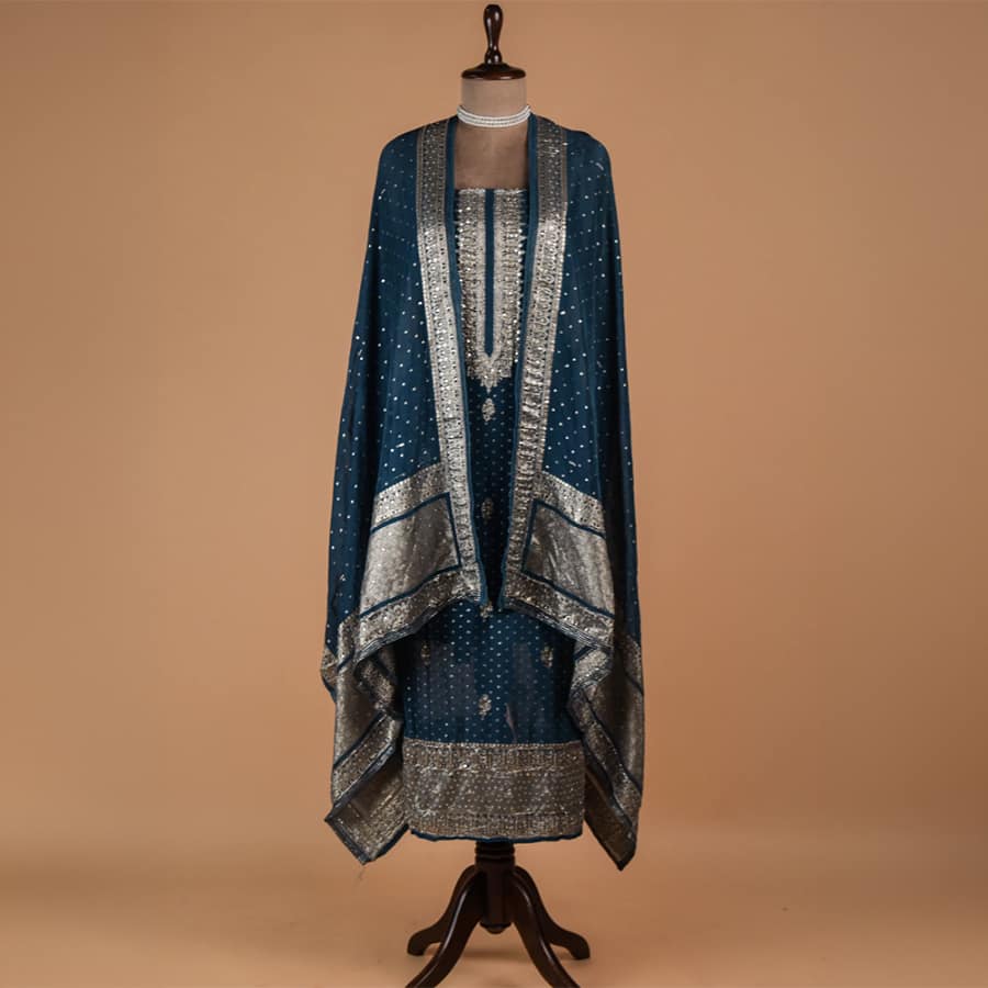 Blue Dola Silk Dress Material