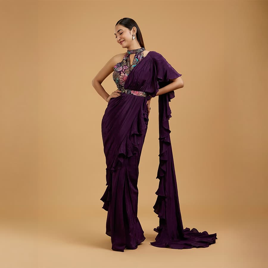 Purple Elegance Draped Saree