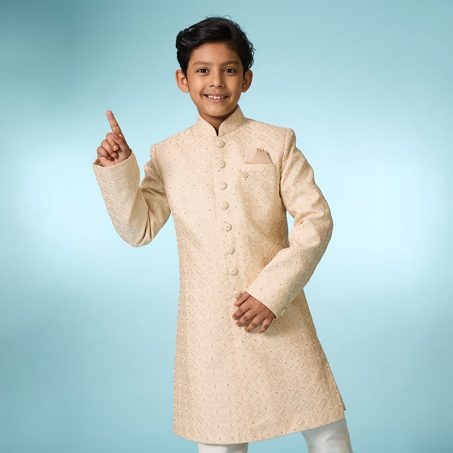 Tasteful Beige Sherwani Ensemble