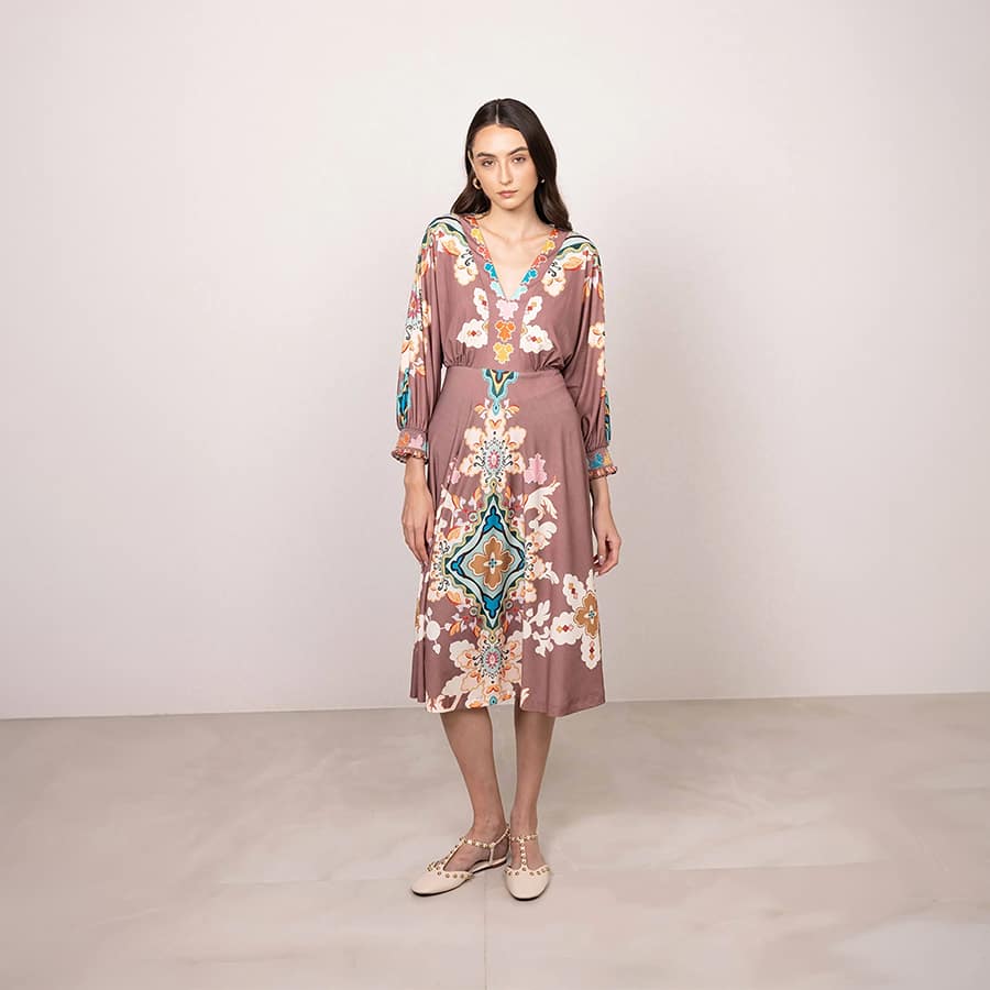 Arelis V Neck Midi Dress