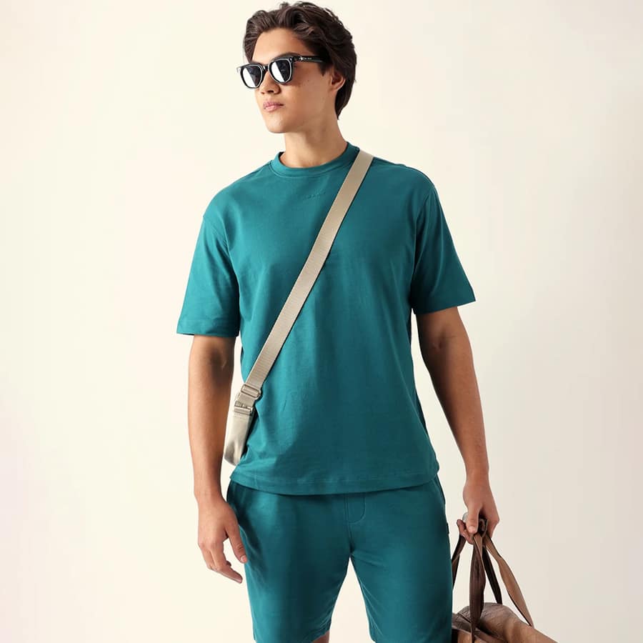 Teal Oversized Crew Neck Sporty Casual T-Shirt