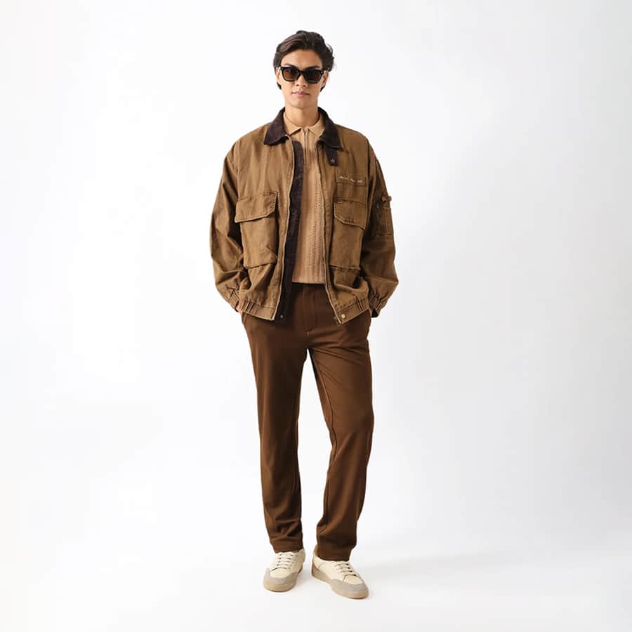 Dark Brown Straight Fit Solid Smart Casual Trousers with Front Pleats