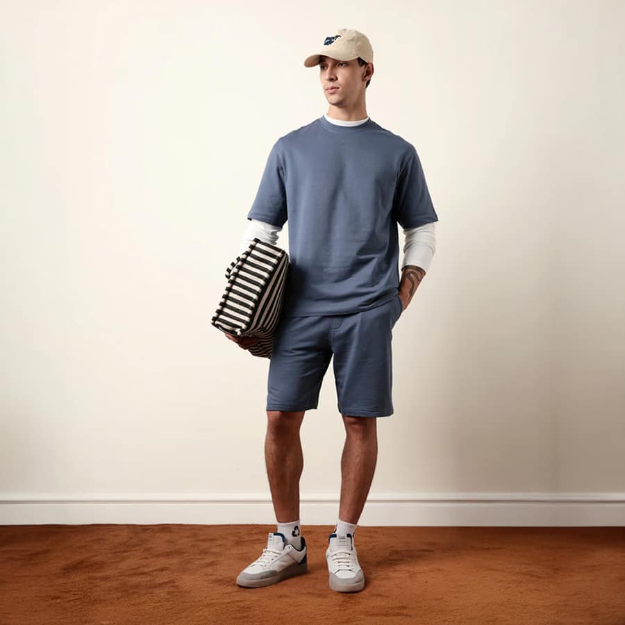 Blue Oversized Crew Neck Sporty Casual T-Shirt