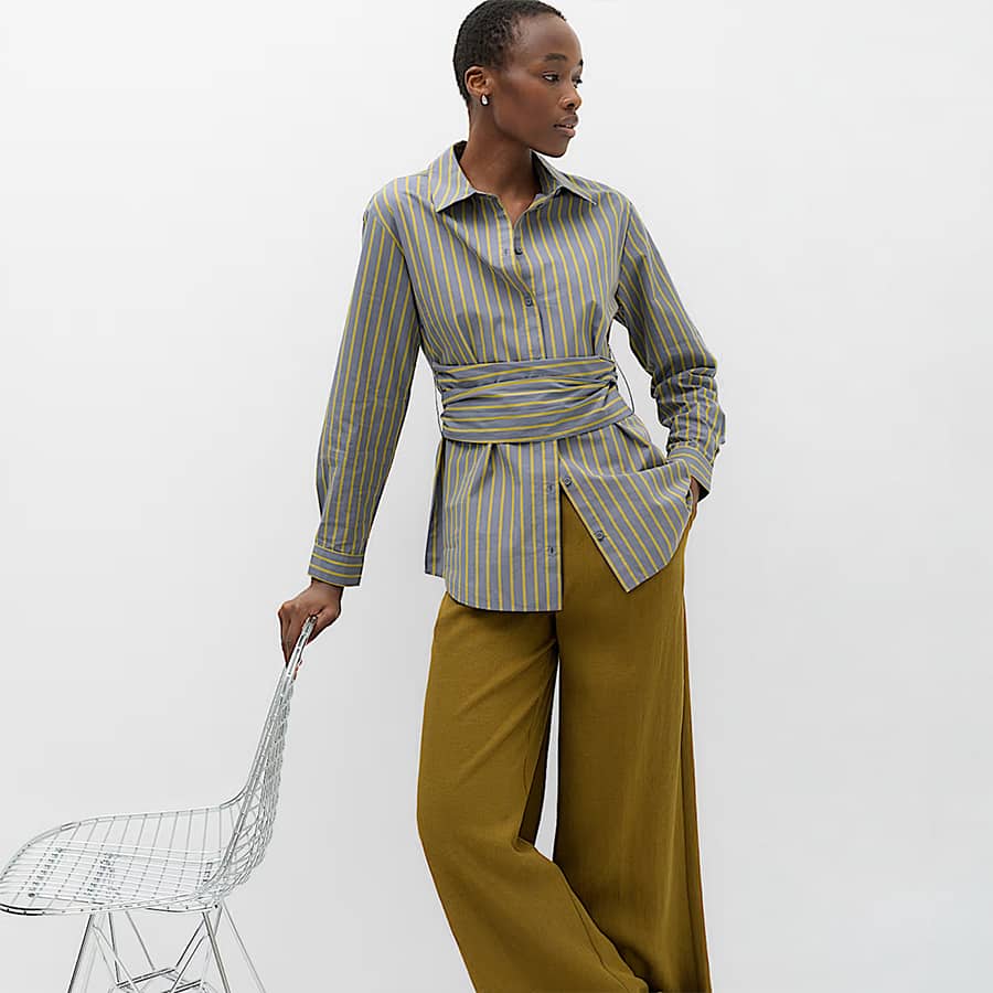 Pure Cotton Striped Tie Waisted Shirt