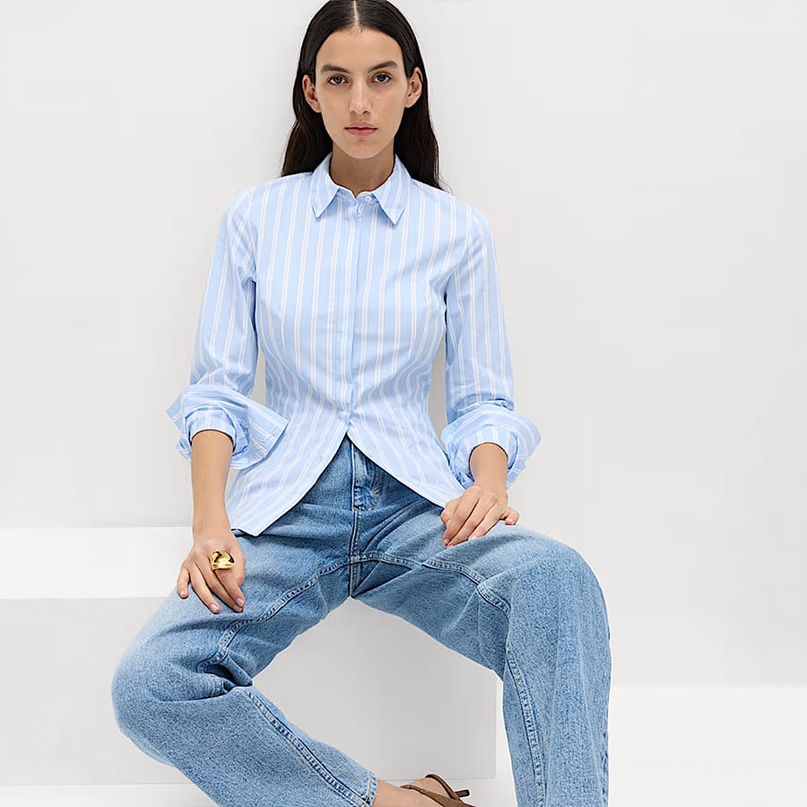 Cotton Rich Striped Collared Fitted Shirt