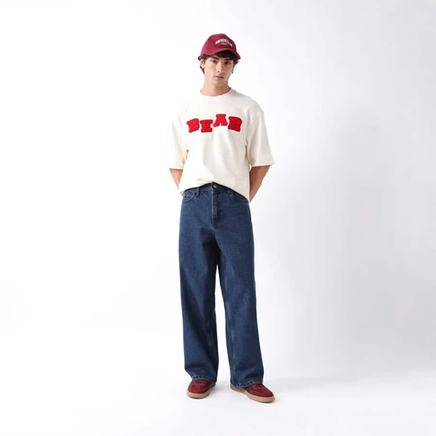 Dark Blue Mid-Rise Super Baggy Fit Jeans with Light Fade Effect