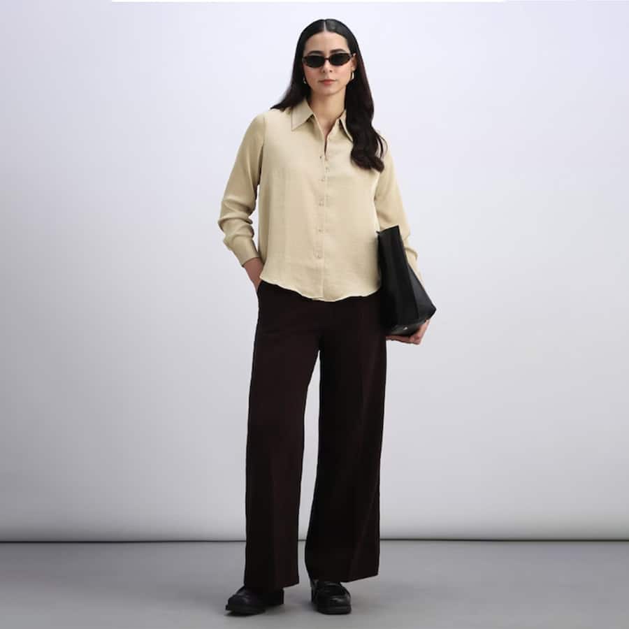 Women Beige Solid Long Sleeves Shirt