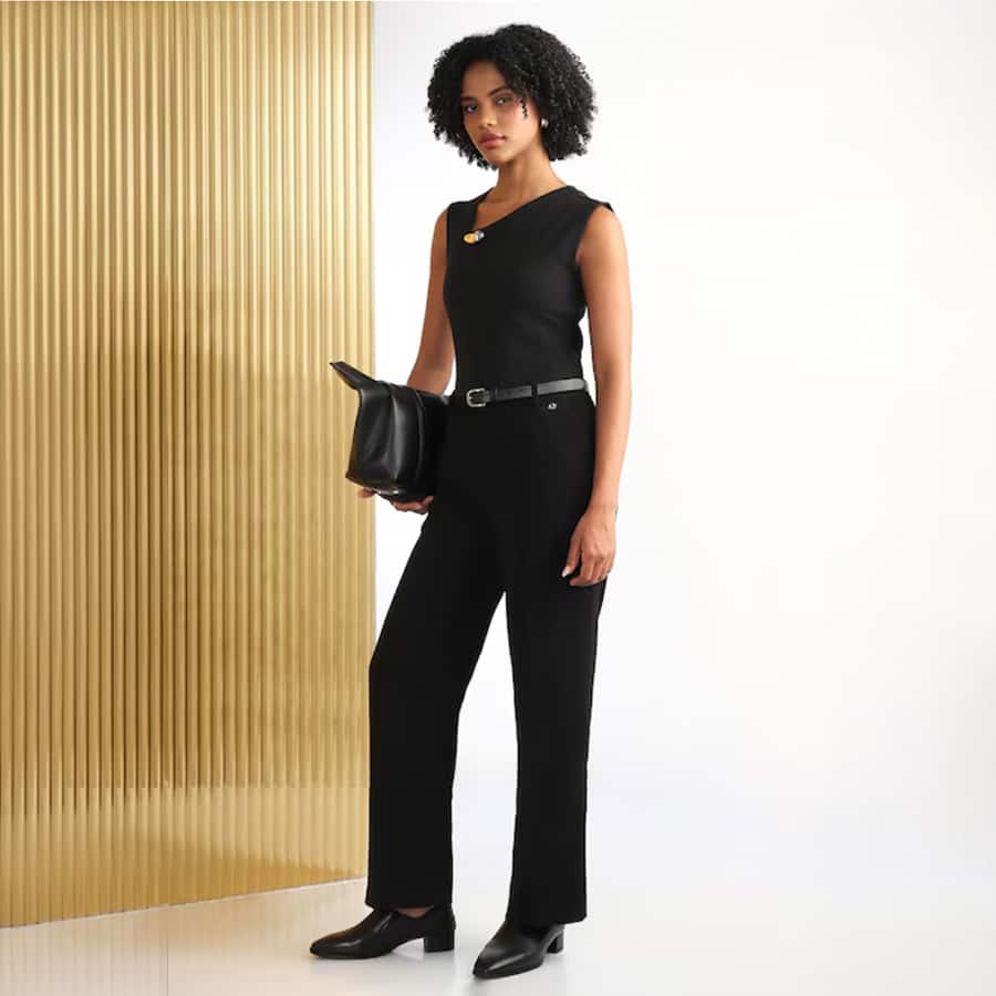 Women Black Solid Casual Top
