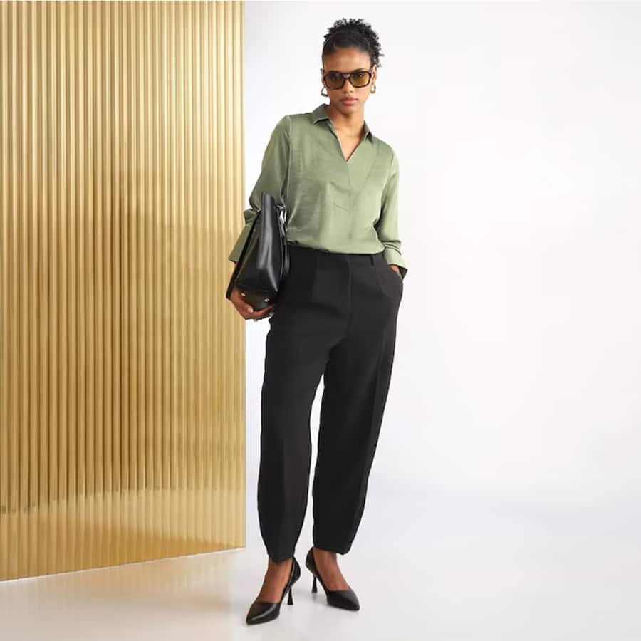 Women Black Solid Formal Trousers