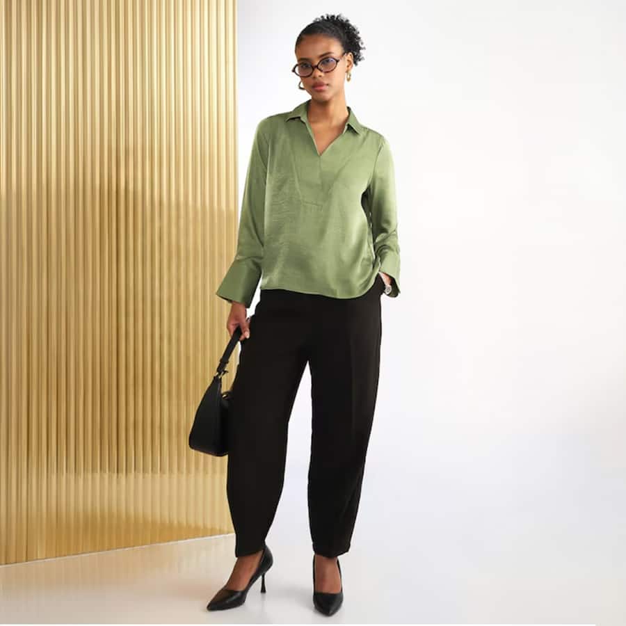 Women Green Solid Formal Top