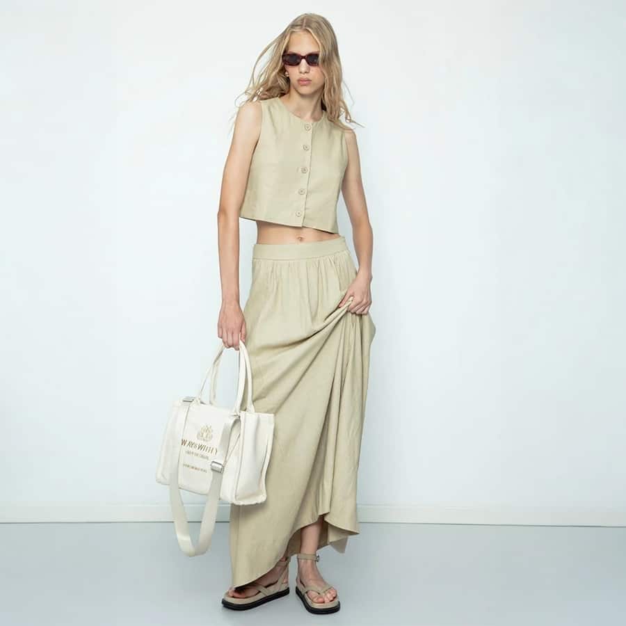 Gaiia Dark Beige Linen Blend Vest - Beige