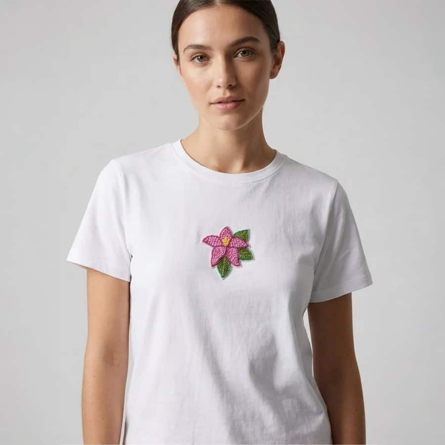 Pink Hand Beaded Lily T-Shirt