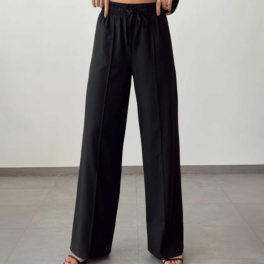 Gaiia Elasticated Wide Leg Pants With Crease