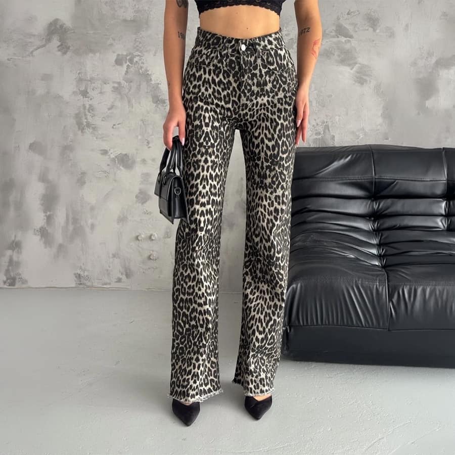 Gaiia Leopard Print Denim Jeans