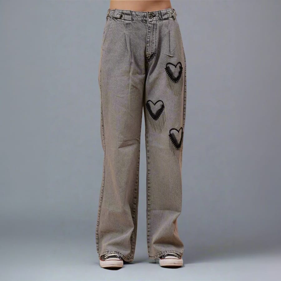 Gaiia Heart Design Wide Leg Denim
