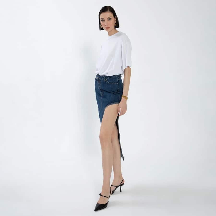 Gaiia Blue Cutout Denim Mini Skirt