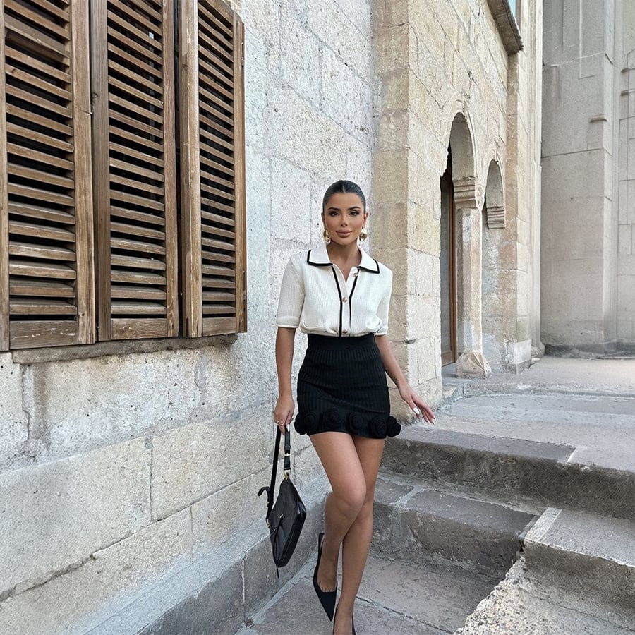 Rosette Rush Ribbed Mini Skirt