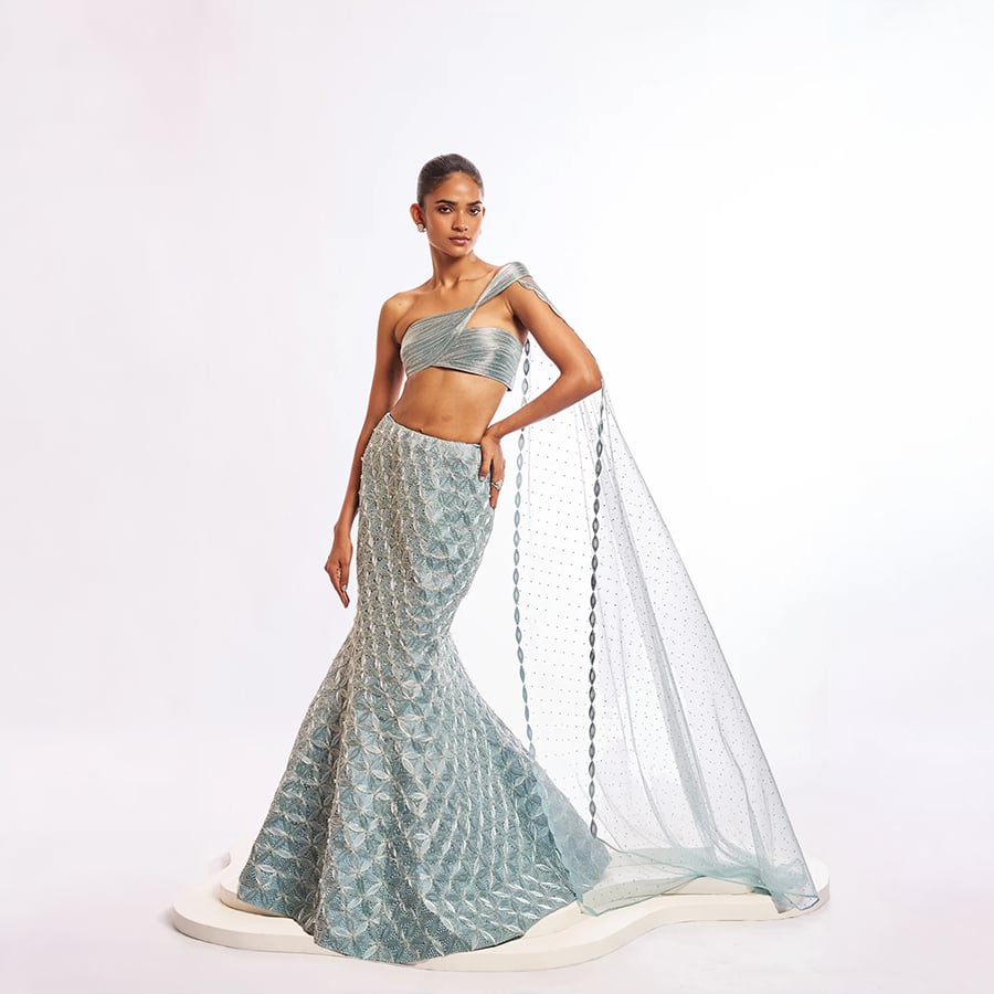 Metallic Petals Sculpted Lehenga