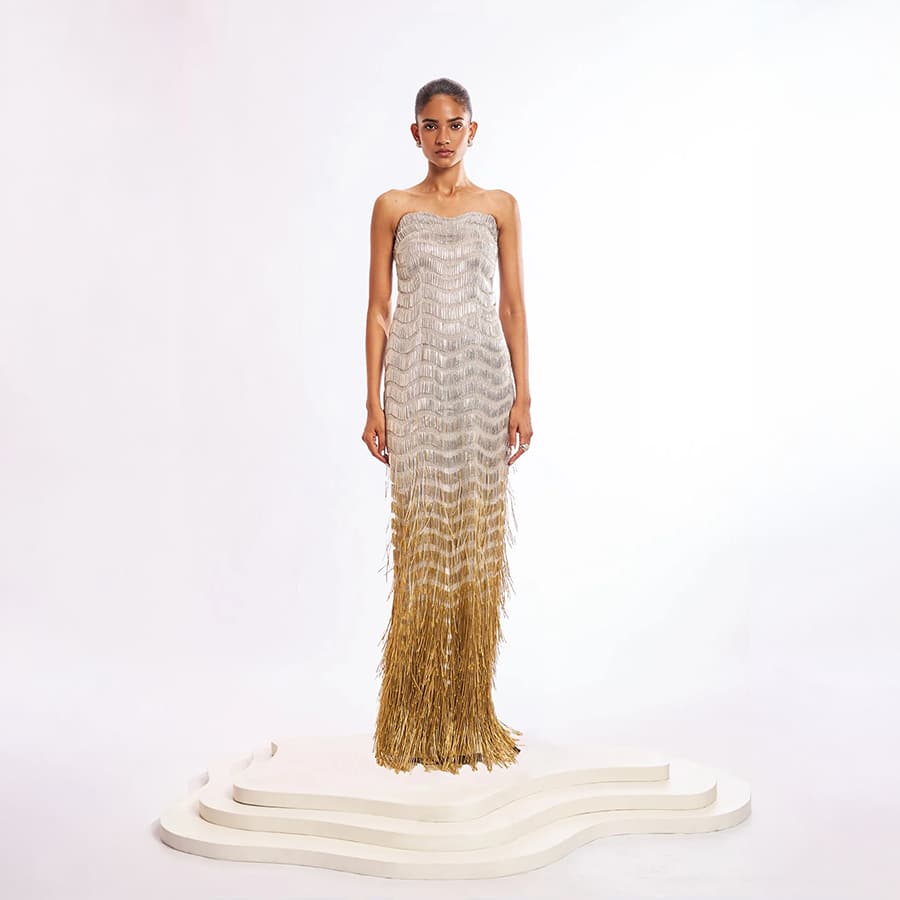 Broken Wave Ombre Fringe Gown