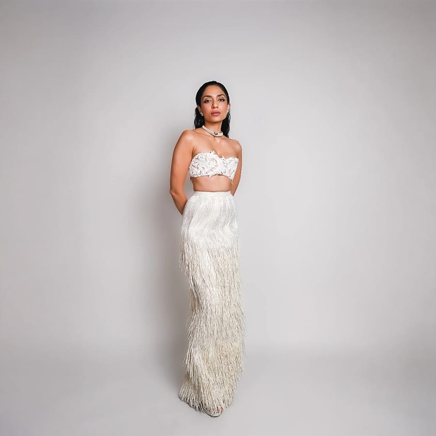 Baroque Bustier Top with Sculpted Ostrich Skirt