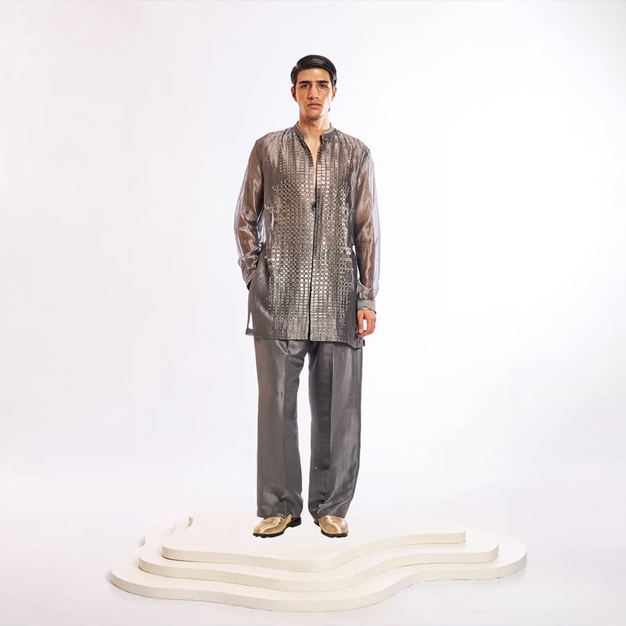Broken Pixel Chanderi Kurta & Silk Trouser